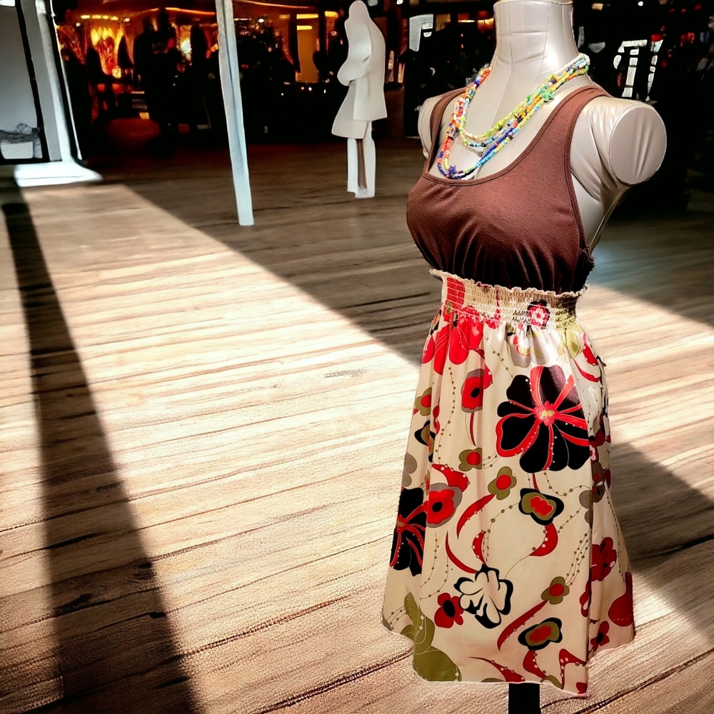 MATTY M. | ✨🏵️ Brown, Orange, Olive & Cream Racer Back Sundress | VGUC ✨ size M